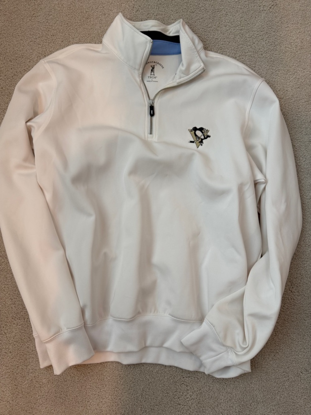 White Pullover Quarter-Zip Sweater with Embroidered Logo